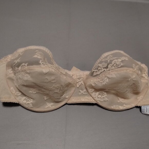 VINTAGE 36B BEIGE GELMART STRAPLESS UNDERWIRE BRA-PIN UP SEXY - Picture 1 of 6